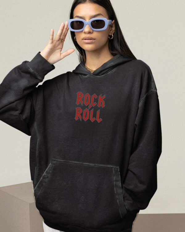 Bluza oversize z kapturem <br>Rock & Roll <br>Haft, Efekt sprania